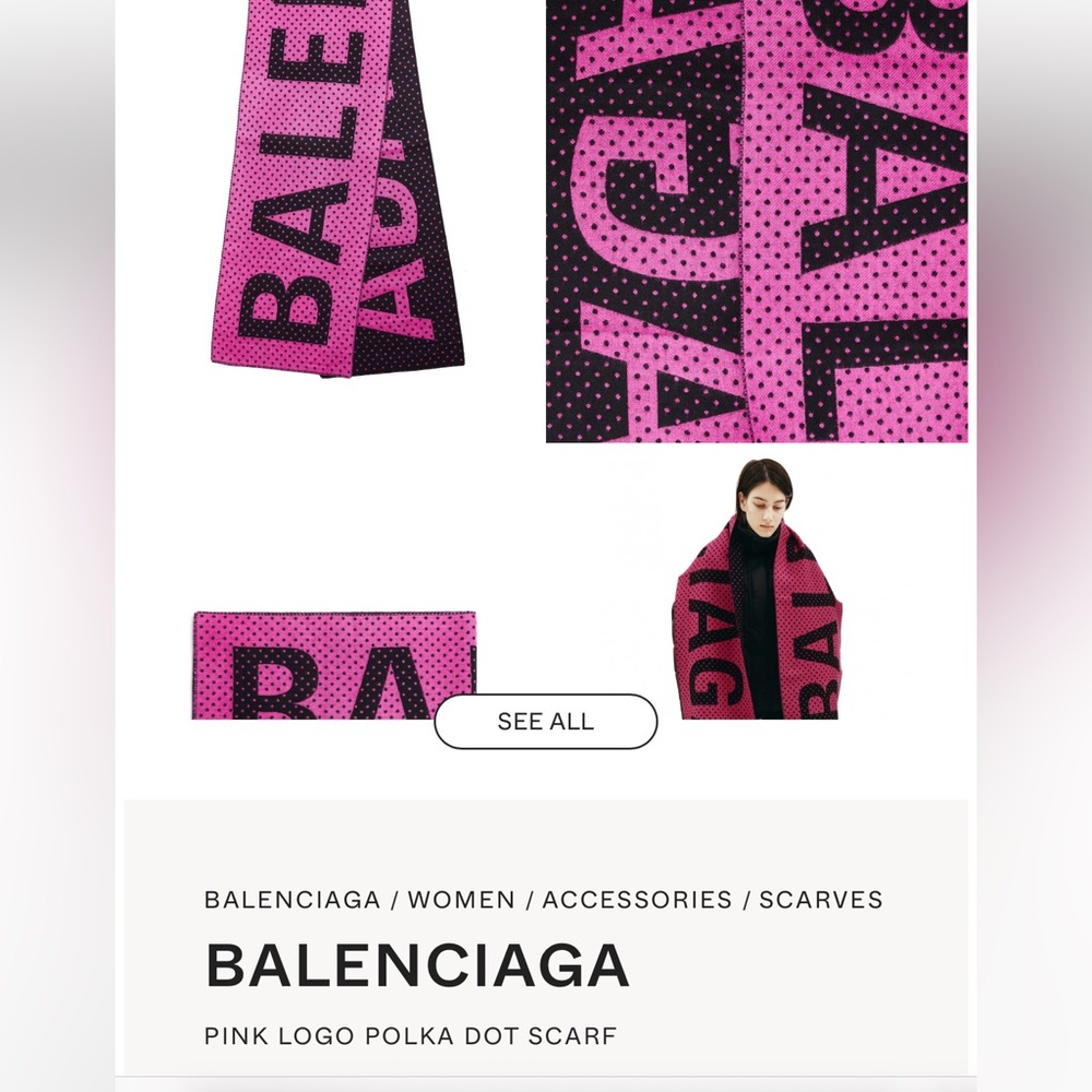 Pink and Black polka dot Balenciaga Scarf